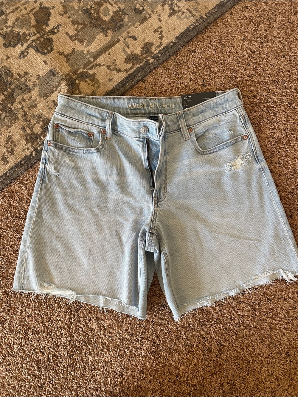 American Eagle Outfitters Light Blue Distressed Denim Shorts